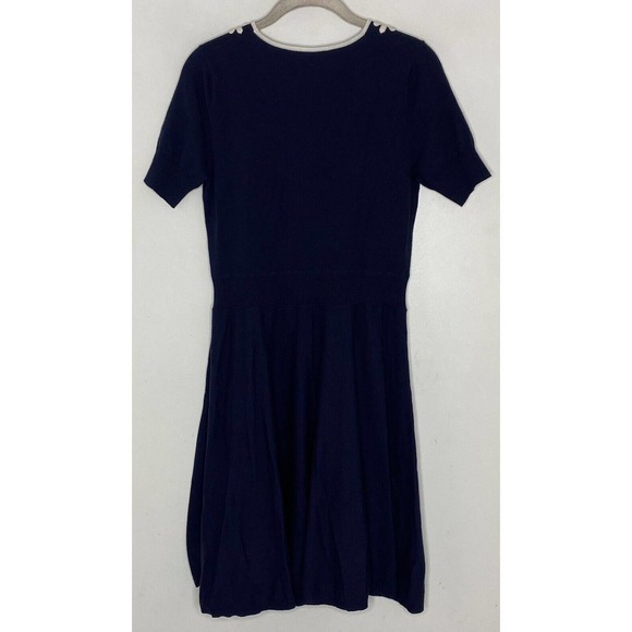Draper James V neck Sweater Dress Navy Blue/White Flowers Knit A Line Sz Sm - Picture 5 of 5